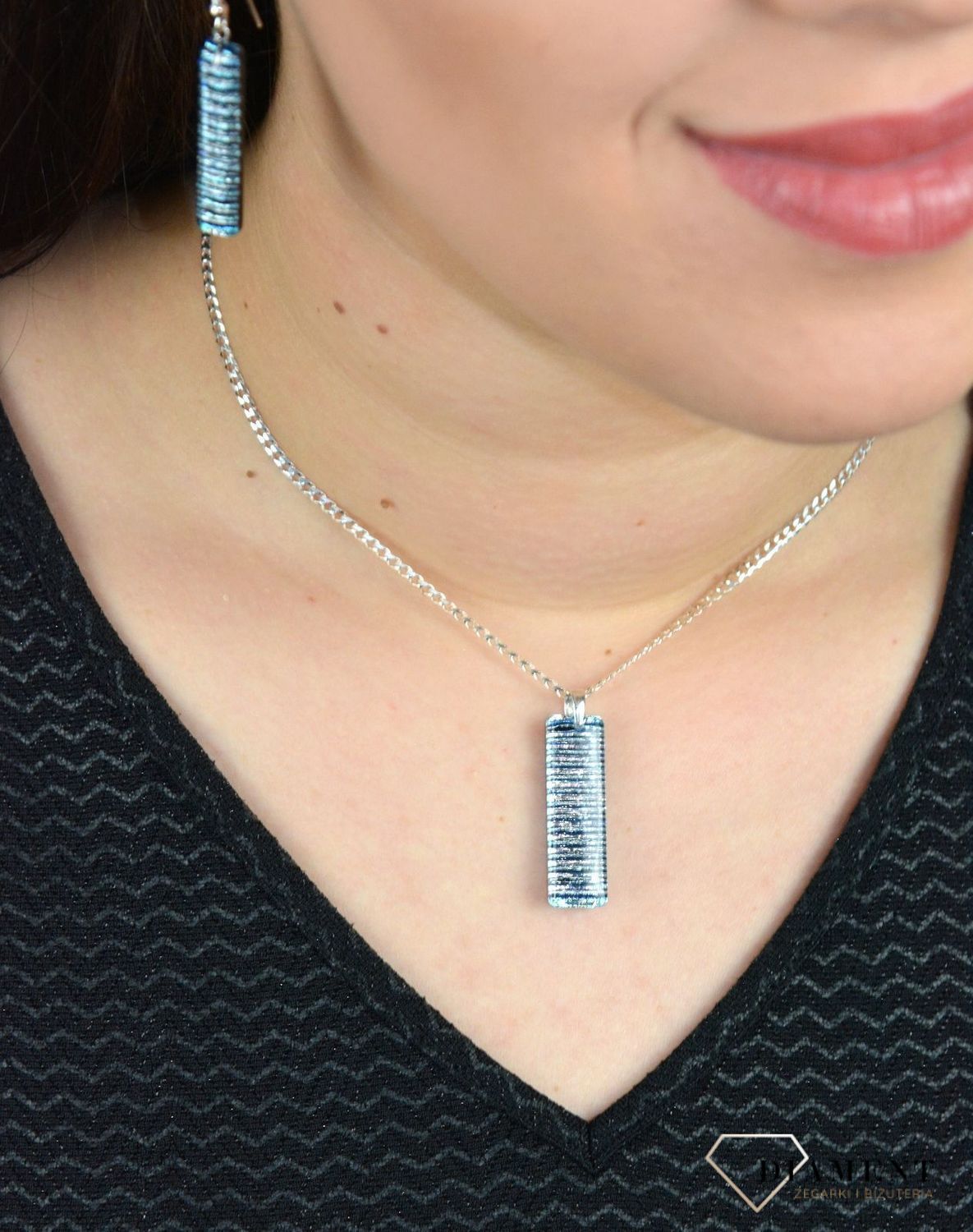 Srebrna zawieszka szkło weneckie 'Niebiesko srebrne paski' Murano 53.jpg